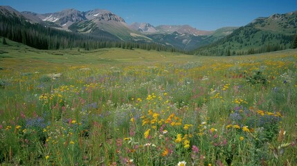 Fototapeta premium Wildflowers Bloom in a Mountain Valley