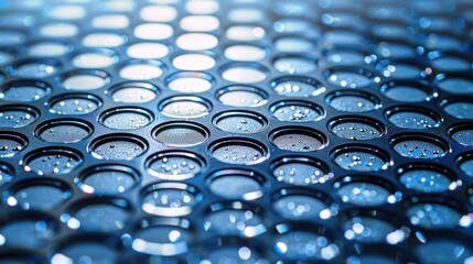 Fototapeta premium Close-up of a Blue Well Plate with Water Droplets