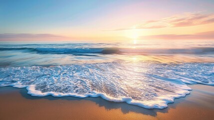 Fototapeta premium A peaceful beach with the first light of dawn breaking over the horizon, symbolizing hope and new beginnings.