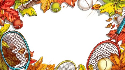 Energetic Doodle Border with Fall Foliage and Sports Equipment for Vibrant Background and Mockups