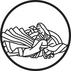 線画円形シンプル百人一首　待賢門院堀河