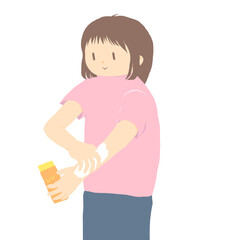 日焼け止めを塗る女性のイラスト