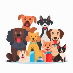 Naklejka premium Cheerful Group of Dogs Vector Icon Illustration on White Background for Web Design