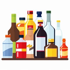 Minimalistic Vector Icons of Bottles Grouped Together on White Background for Website Design