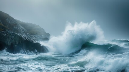 Fototapeta premium The ocean is rough and the sky is dark and cloudy