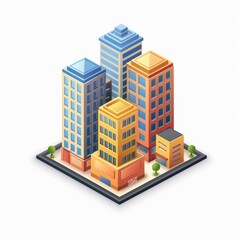 Urban Cityscape Vector Icon with Central Items on White Background for Website Design