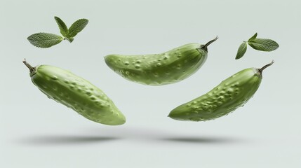 Vibrant Levitating Vegetables and Fruits in Pastel-Colored Still Life