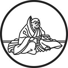 線画円形シンプル百人一首　俊恵法師