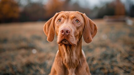 Portrait of a Curious Brown Dog Looking Up in a Field