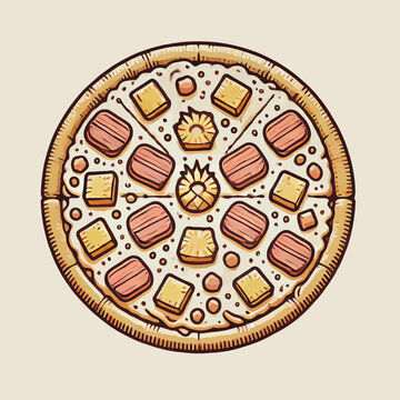 pizza with pineapple and ham, top view clip art preview