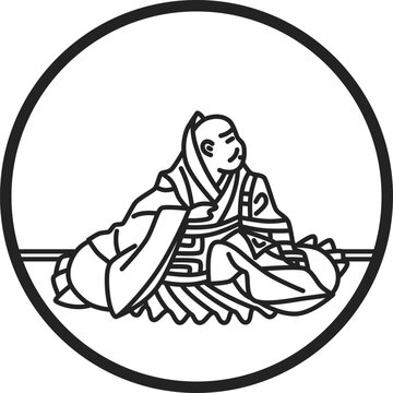 seated monk in circle, black and white clip art preview