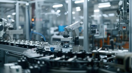 Obraz premium An industrial factory with advanced technology and automation features robots and machines working together in modern production processes.