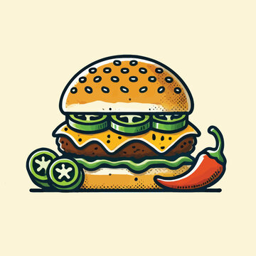 burger with jalapenos and chili pepper clip art preview