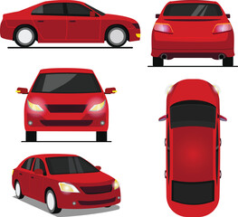 car in different view Side front back and top view silhouette flat illustration