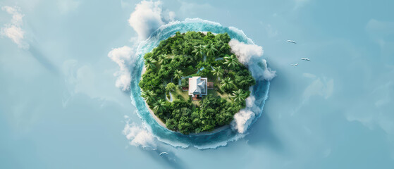 Fototapeta premium AIdriven home systems on supernatural islands communicate with elemental spirits to regulate temperature