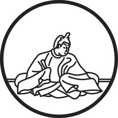 線画円形シンプル百人一首　後京極摂政前太政大臣
