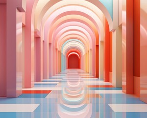 Naklejka premium geometric abstract silence in empty spaces flat design side view minimalistic theme 3D render Triadic Color Scheme