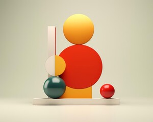 geometric abstract simplicity in minimalist designs flat design side view understated theme 3D render Triadic Color Scheme