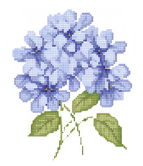 PNG  Cross stitch hydrangea embroidery needlework pattern.