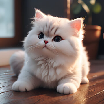 Un gatito blanco que mira hacia el frente un poco molesto