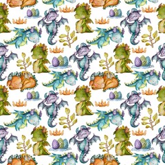 Seamless children's  pattern with a four little dragons