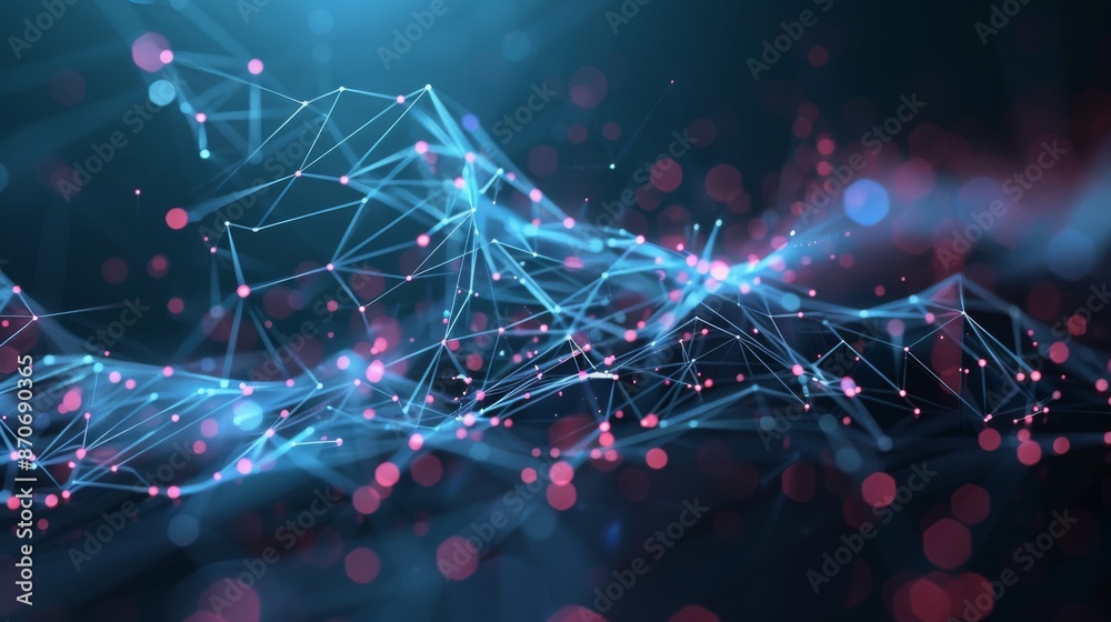 Poster detailed abstract representation of data technology. low poly shape with connecting dots and lines. 