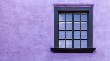 Obraz premium A sleek, black window frame contrasts strikingly with a soft lavender-colored wall, offering a modern and elegant aesthetic.