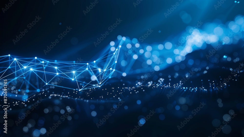 Poster an abstract illustration of big data. low poly shape with connecting dots and lines on a dark backgr