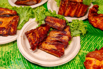 Grilled pork meat in the market