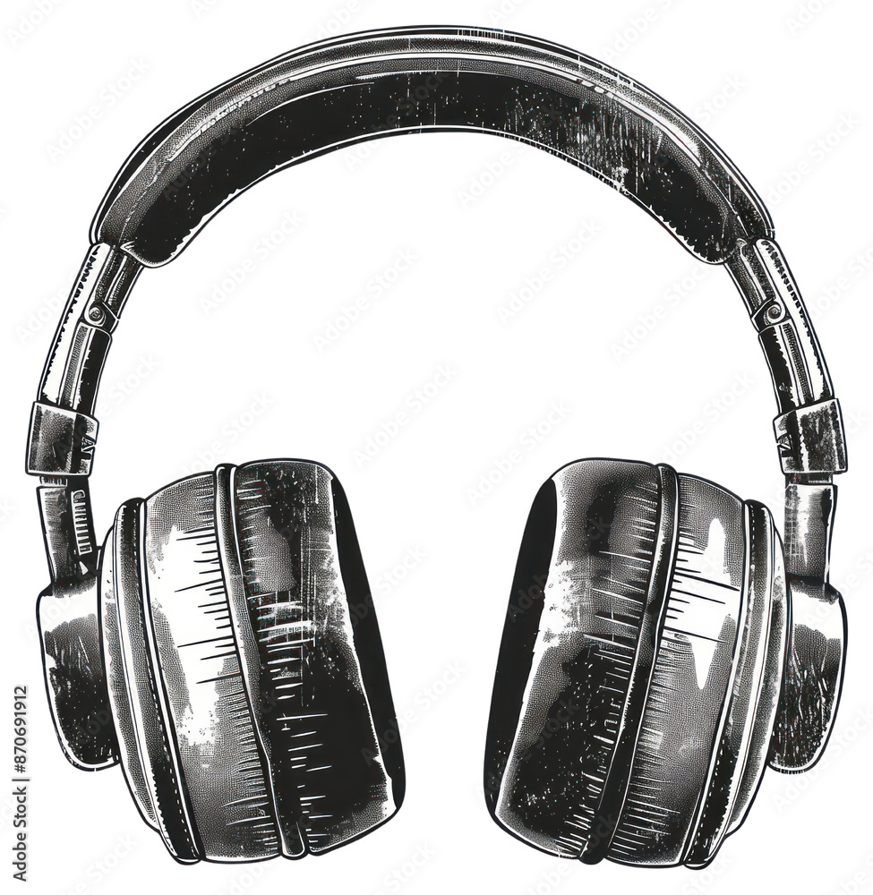 Wall mural PNG  Vintage black-and-white headphones illustration