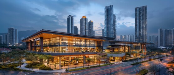 modern architectural flair, prominently stands out in the city skyline, reflecting contemporary design and innovative style.