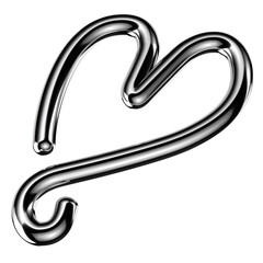 Metallic squiggle heart shape isolated. Futuristic wriggling metal line design element, like icon, abstract silver object 3d rendering