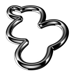 Futuristic chrome metal wavy frame isolated. Abstract metallic squiggle shape 3D rendering, Y2K silver wriggling line border design element 