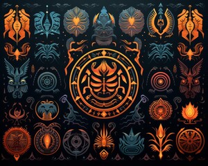 legendary symbols flat design front view mythical patterns animation Complementary Color Scheme