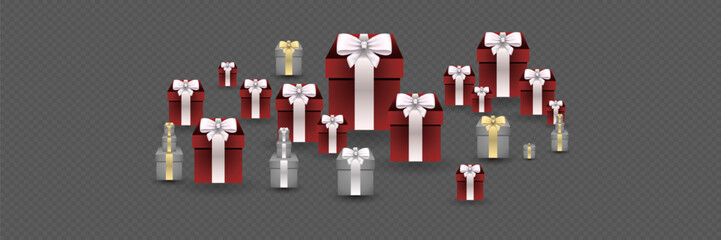 New Year and Christmas gifts. Realistic vector holiday boxes.