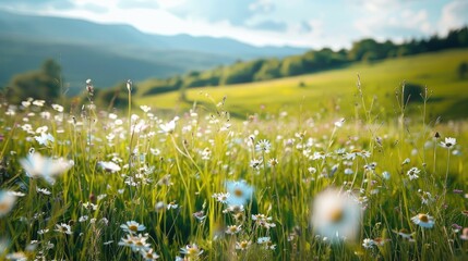 Obraz premium A serene meadow with wildflowers in full bloom, symbolizing the beauty of nature and growth.