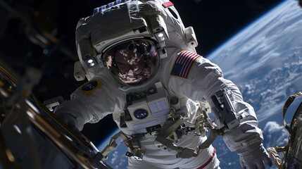 Fototapeta premium Spacewalks offer astronauts a chance to experience the majesty of space firsthand, suspended in the void.