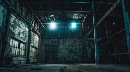 Fototapeta premium heavy door at the entrance of an old business building, partially open, inviting curiosity into its dark, empty interior