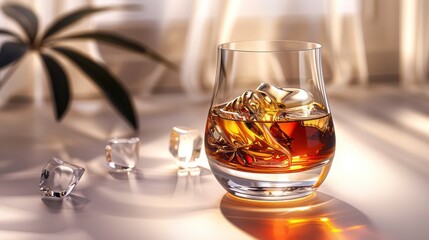 classic whiskey served over ice, highlighting the deep golden hue and rich textures, ideal for savoring after a long day