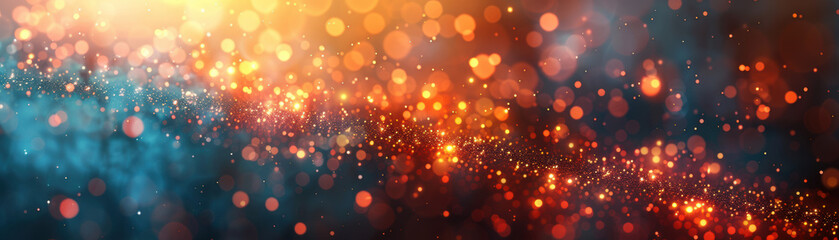 Abstract festive bokeh lights background with golden and red sparkles creating a warm, vibrant, and magical effect perfect for celebrations and holidays.