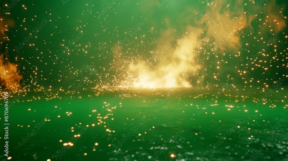 Poster an animation video loop displaying spark elements on a green screen