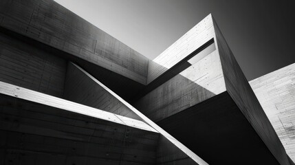 Obraz premium Monochrome Architectural Abstract with Sharp Geometric Angles in Concrete