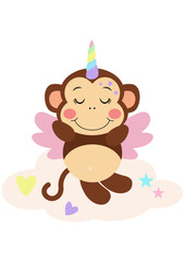 Unicorn monkey with wings flying