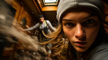 Skilled and confident female bus driver steering the vehicle competently on the road