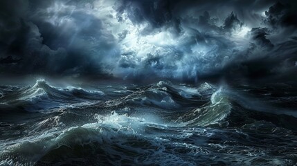 Obraz premium Stormy seas rage with fierce intensity, reminding us of water's untamed power.