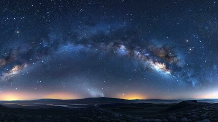 A serene night sky with a prominent nebula and distant galaxies