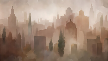 Fototapeta premium Cityscape in Mist - Abstract Urban Skyline