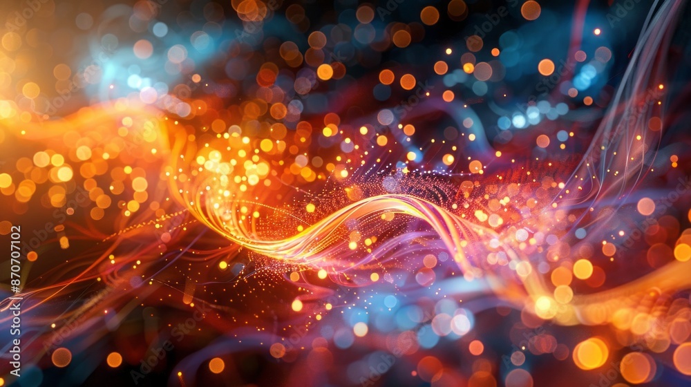 Poster an abstract image depicting the concept of quantum entanglement, showcasing a vibrant display of int
