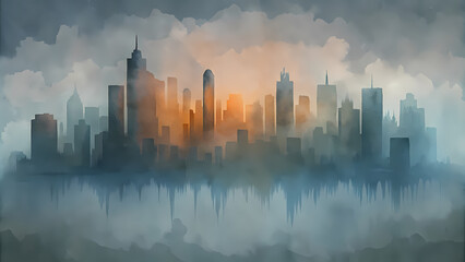 Fototapeta premium Cityscape in Mist - Abstract Urban Skyline