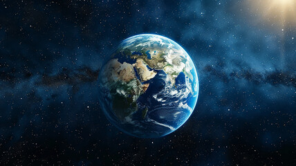 Naklejka premium Panoramic view of the round planet from space against the background of the black sky